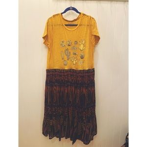 SOLD One of a kind, Upcycled, Handmade T-Shirt Dress! Cactus marbled top safari